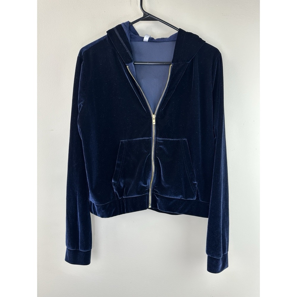 ✨2/$20 Fabletics Donna Velour Full Zip Up Hoodie Deep Navy Gold Medium Jacket - Picture 2 of 10